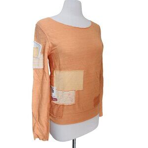 True Religion Y2K Tee T-Shirt Patchworks Women's Size‎ XP Raw Hem Edge Orange